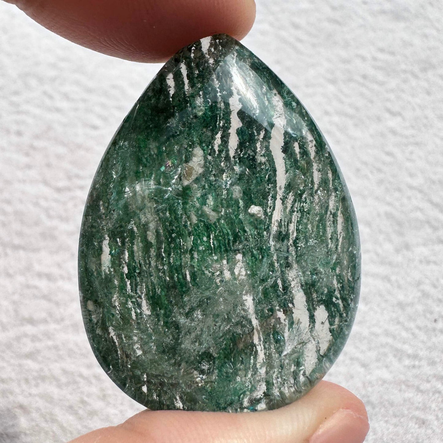 Vibrant Green Phantom Quartz Tear Drop Pendant, Color Enhanced Garden Quartz
