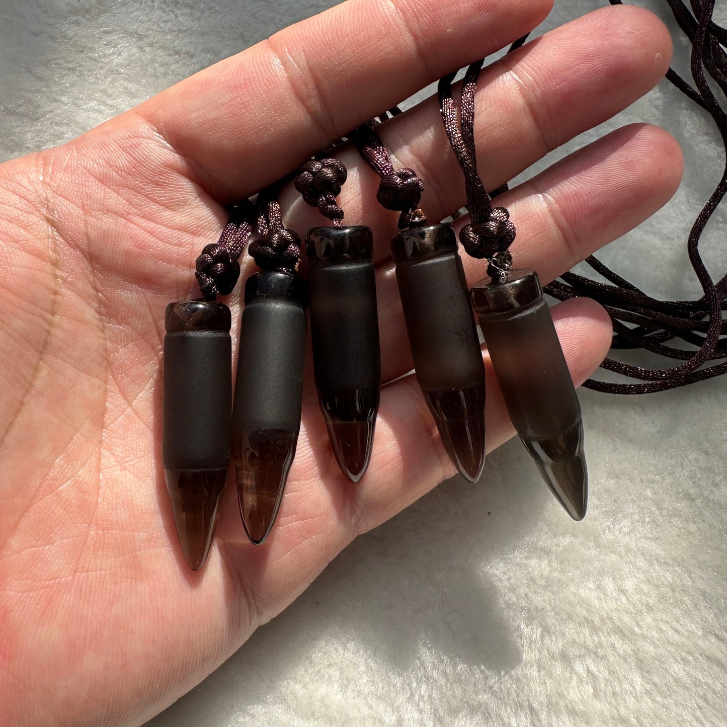 Natural Ice Obsidian Bullet Pendant -Sleek and Stylish; 3.8-4cm/1.50-1.57in Ice Obsidian Necklace, Crystal Charm