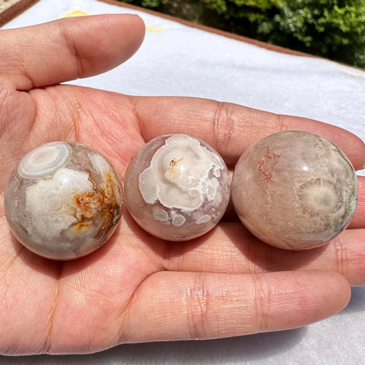 Nature Sakura Flower Agate Mini Sphere, 2.5cm-3cm/0.98in-1.18in; Cherry Blossom Agate Ball,Flower Agate Sphere, Crystal Sphere