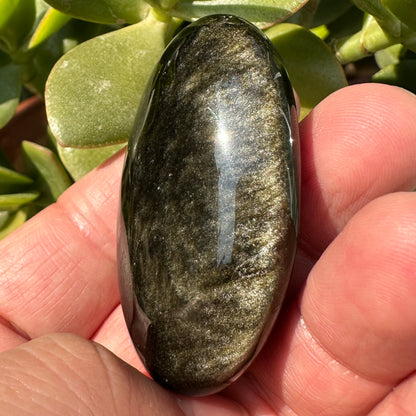 Natural Golden Obsidian Oval Shape Palm Stones, 5-5.2cm/1.97-2.05in Shimmering Gold Obsidian, Gold Sheen Obsidian