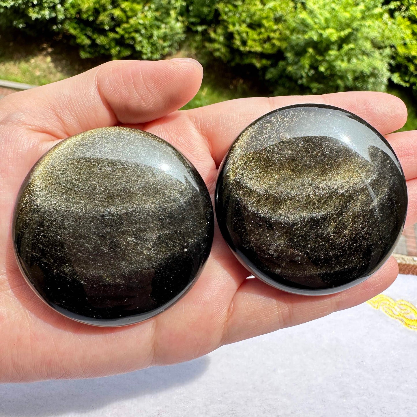 Natural Golden Obsidian Cookie, 4.6-5.2cm/1.81-2.05in Golden Obsidian Round Palm Stone