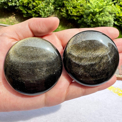 Natural Golden Obsidian Cookie, 4.6-5.2cm/1.81-2.05in Golden Obsidian Round Palm Stone