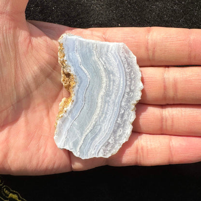 Natural Blue Lace Agate Slice with Calming Blue and Peaceful Veins; Rare Blue Lace Chalcedony Crystal Slice