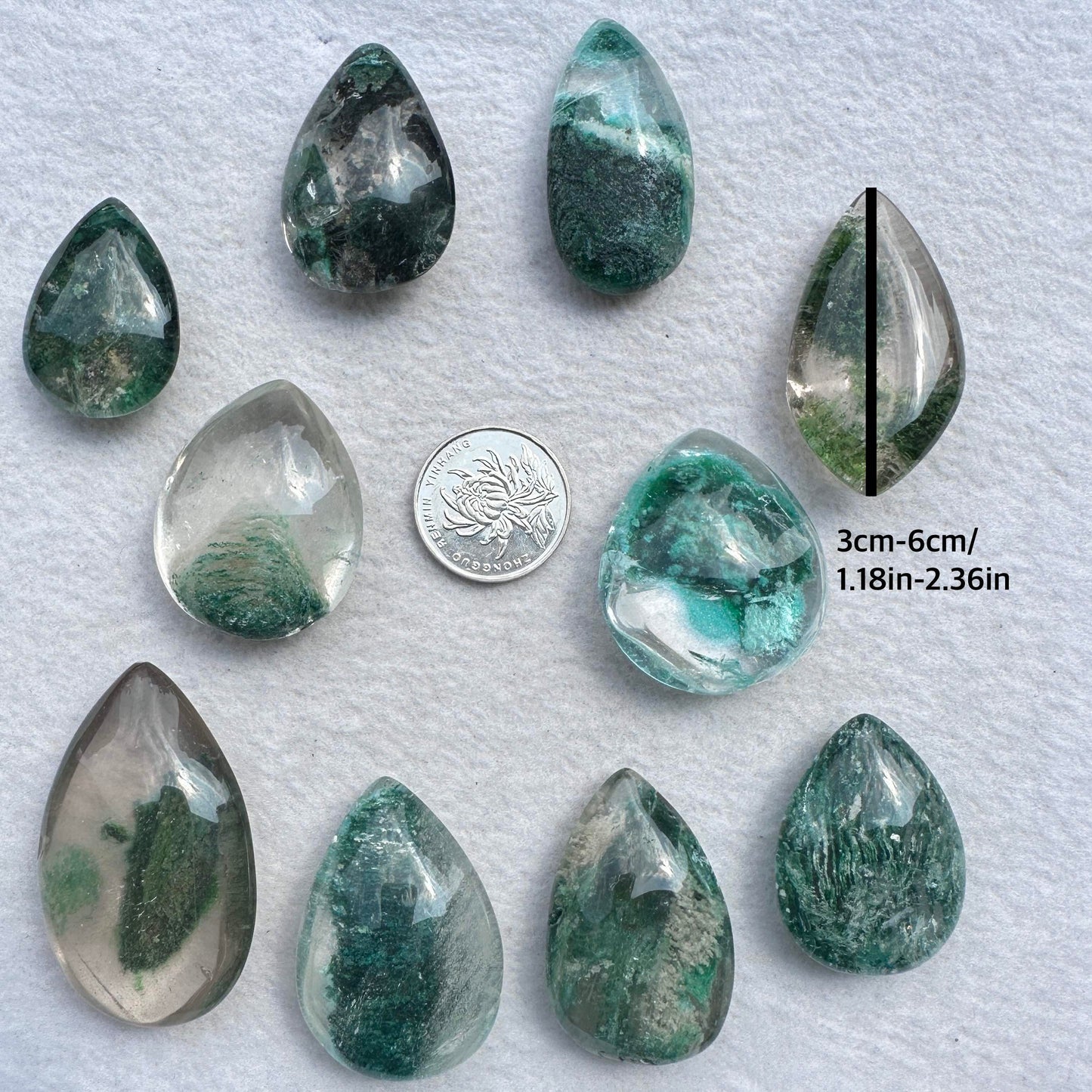 Vibrant Green Phantom Quartz Tear Drop Pendant, Color Enhanced Garden Quartz
