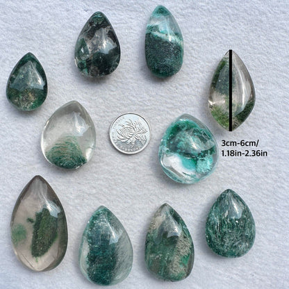 Vibrant Green Phantom Quartz Tear Drop Pendant, Color Enhanced Garden Quartz