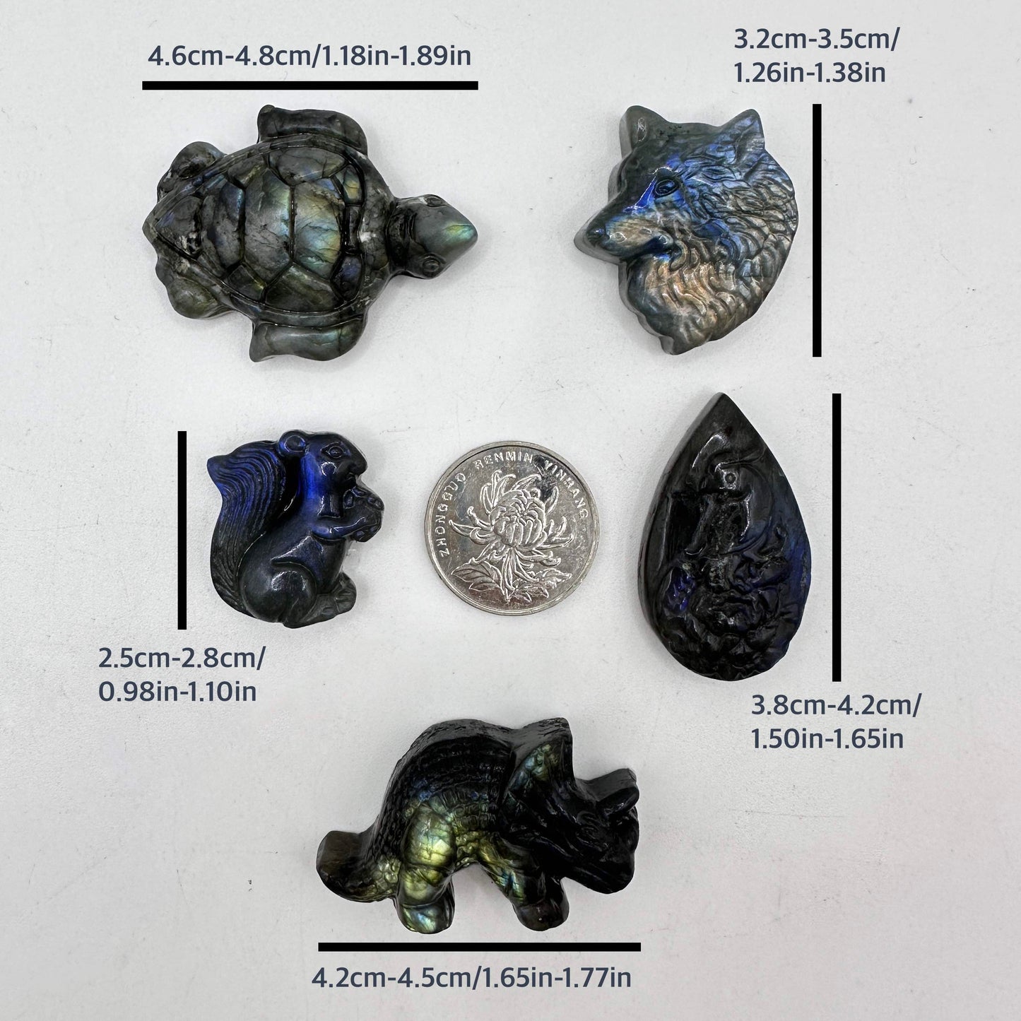 Natural Labradorite Turtle Carvings with Glow, Labradorite Animal Sculptures, Turtle Sculptures