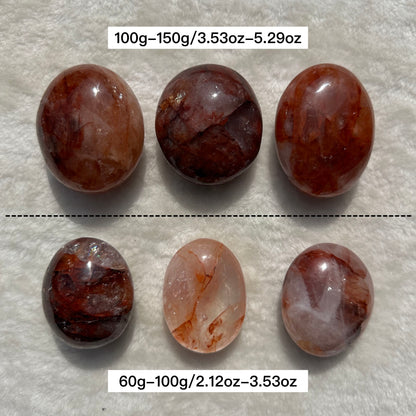 Natural Fire Quartz Palm Stone, Polished Hematoid Quartz Worry Stone, Crystal Pocket Stone