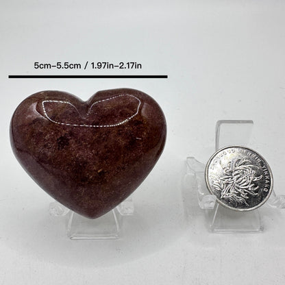 Natural Heart-shaped Strawberry Quartz Palm Stone, 5cm-5.5cm/1.97-2.19in Strawberry Quartz Heart, Heart-shaped Gemstone