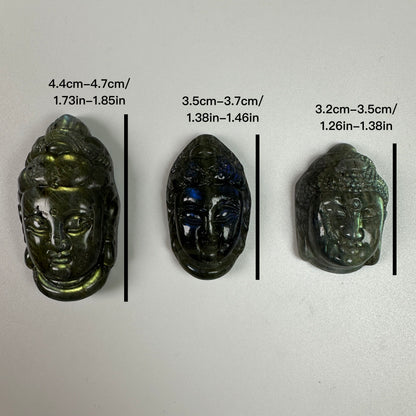 Natural Labradorite Buddha Head Carving, 3 Styles Beautiful Handcrafted Sculpture with Mesmerizing Flash; Gemstone Religious Carving, Divine Figurine, Crystal Carving