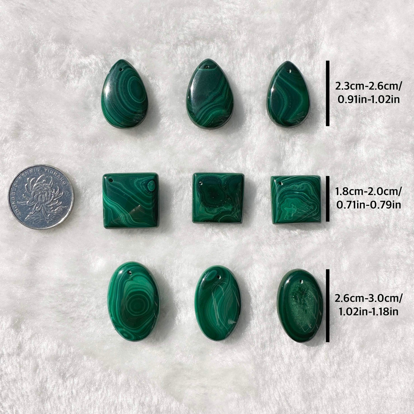 Natural Malachite Pendant (Drilled), Choose from Different Shapes: Teardrop, Square & Oval