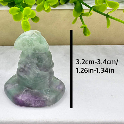 Natural Fluorite Witch Hat Carving, Halloween-themed Fluorite Wizard Hat Figurine, Crystal Carving