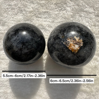 Natural Tourmaline-Embedded Quartz Sphere, Black Hair Quartz Orb, Tourmalinated Quartz Ball