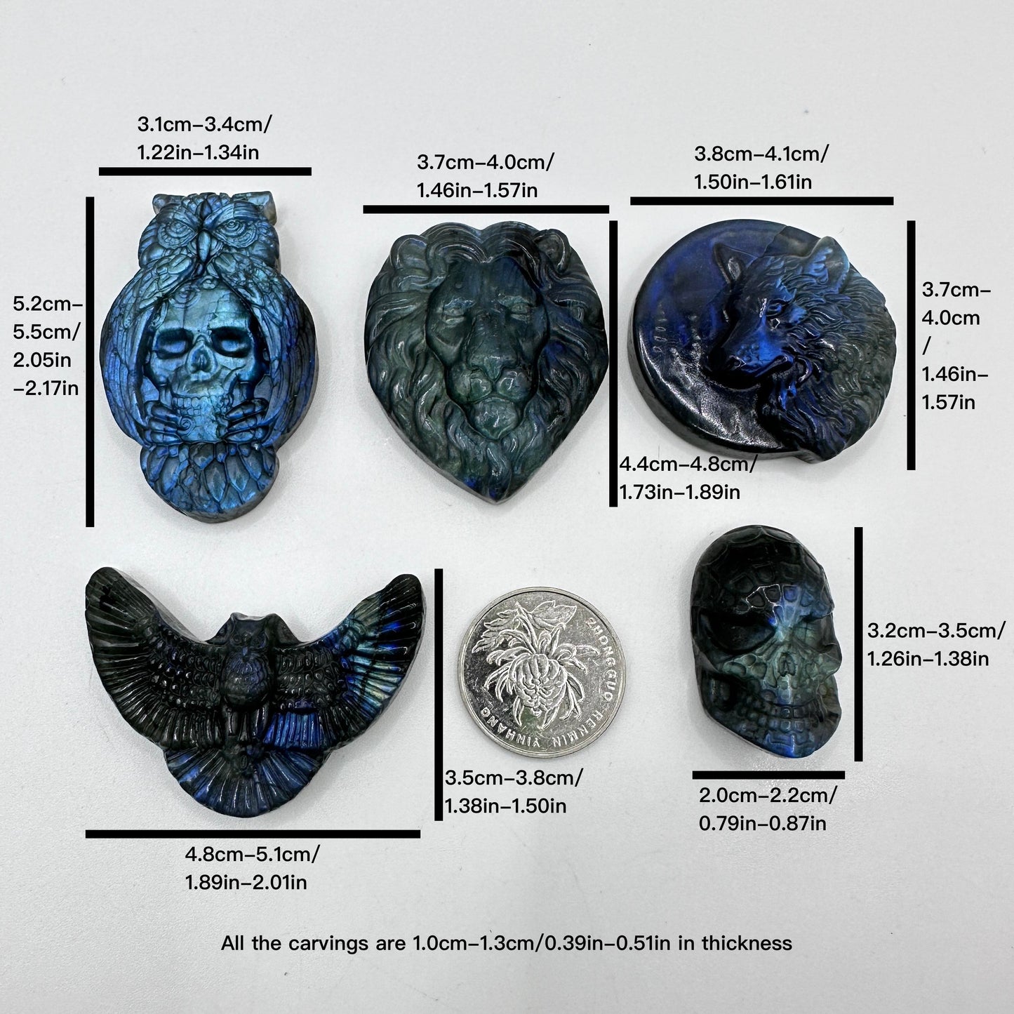 Natural Labradorite Owl Carvings with Glow, 3 Styles Labradorite Sculptures, Owl Sculptures