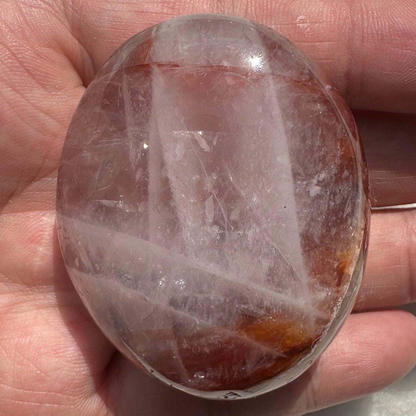 Natural Fire Quartz Palm Stone, Polished Hematoid Quartz Worry Stone, Crystal Pocket Stone