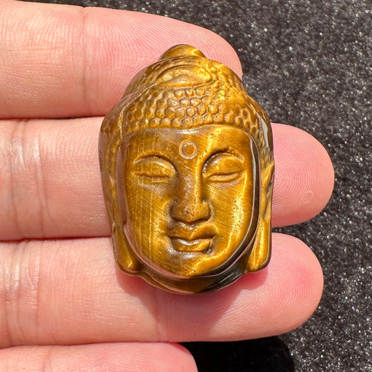 High-quality Tiger's Eye Buddha Head Carving, Natural Tiger Eye Carvings, Buddha Carving, Religious Sculpture