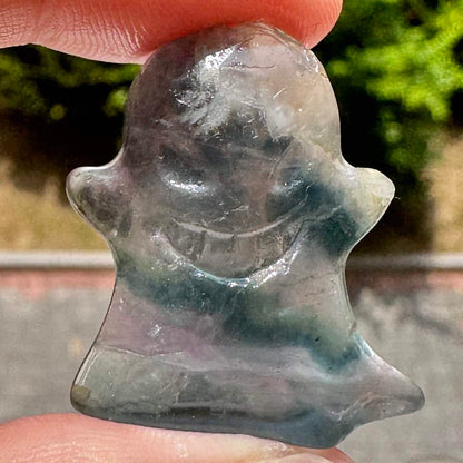 Natural Colorful Fluorite Ghost Carving, Fluorite Ghost Figurine, Mini Crystal Ghost, Cute Ghost Sculpture, Crystal Carving