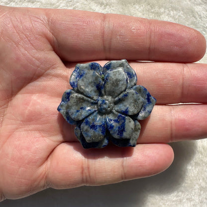 Natural Lapis Lazuli Flower Carving-Prosperity in Bloom, Detailed Lapis Lazuli Flower Sculpture, Crystal Carving