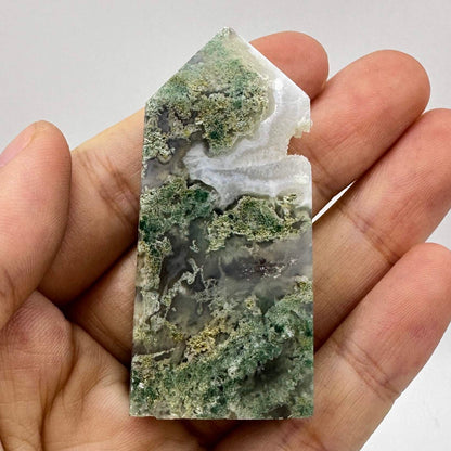 Natural Moss Agate Crystal Point, Some with Geodes; Water Grass Agate Healing Crystal Tower