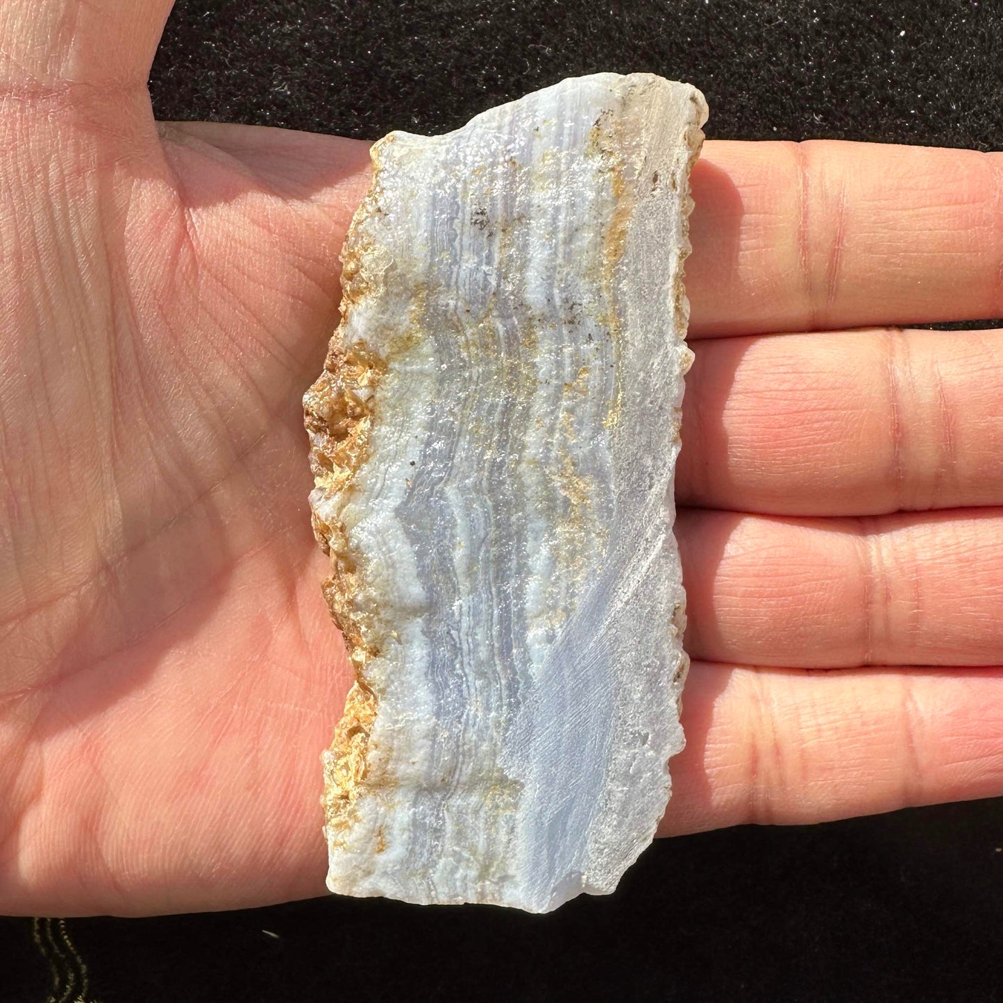 Natural Blue Lace Agate Slice with Calming Blue and Peaceful Veins; Rare Blue Lace Chalcedony Crystal Slice