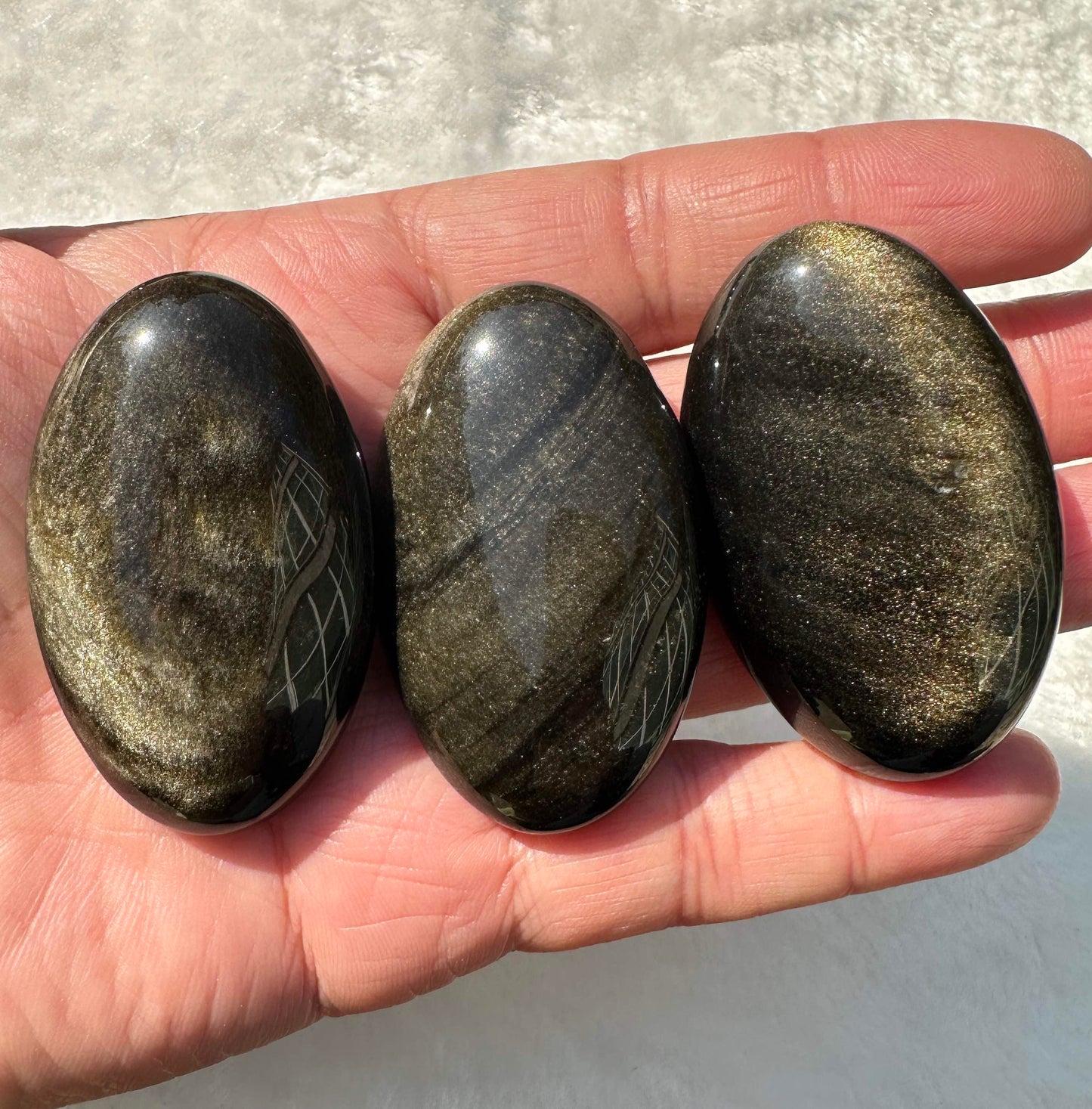 Natural Golden Obsidian Oval Shape Palm Stones, 5-5.2cm/1.97-2.05in Shimmering Gold Obsidian, Gold Sheen Obsidian