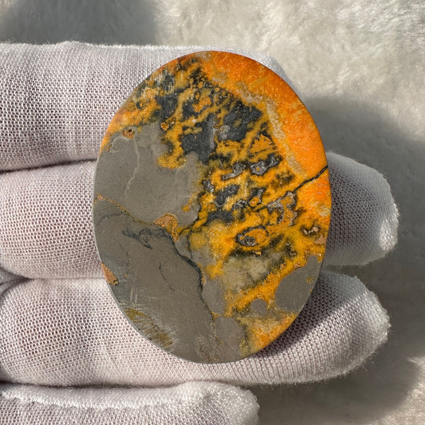 Natural Bumble Bee Jasper Oval Palm Stone; Semi-polished Oval Shape Worry Stone