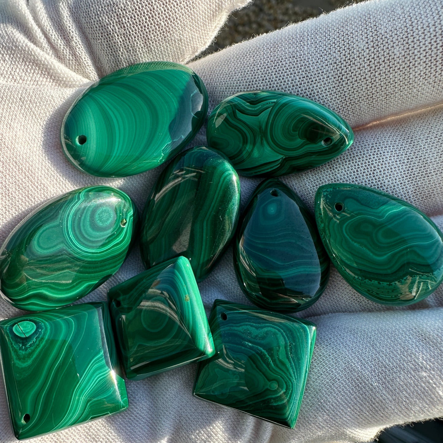 Natural Malachite Pendant (Drilled), Choose from Different Shapes: Teardrop, Square & Oval