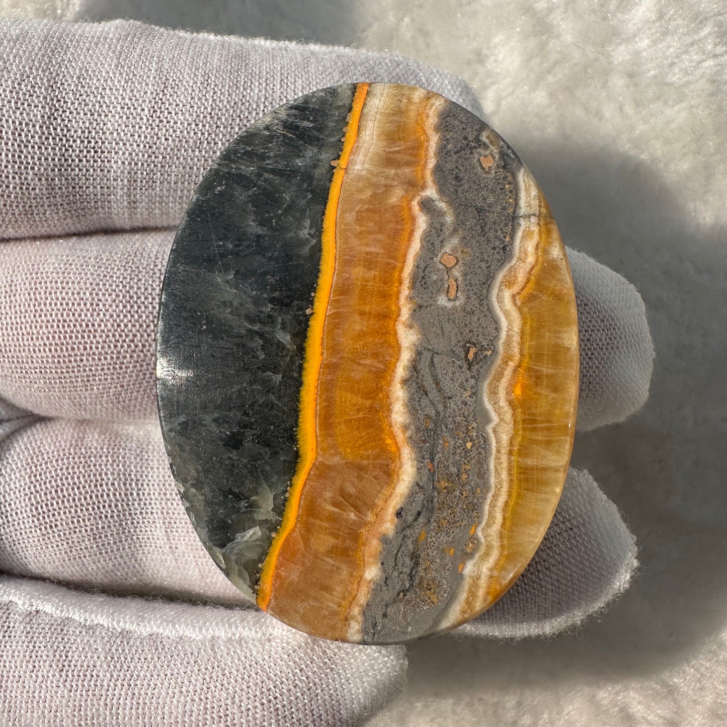 Natural Bumble Bee Jasper Oval Palm Stone; Semi-polished Oval Shape Worry Stone