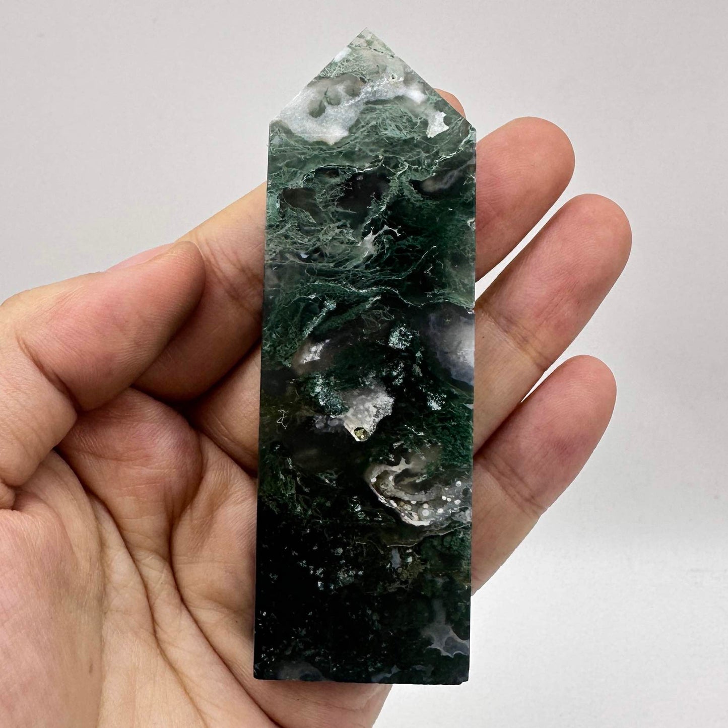 Natural Moss Agate Crystal Point, Some with Geodes; Water Grass Agate Healing Crystal Tower