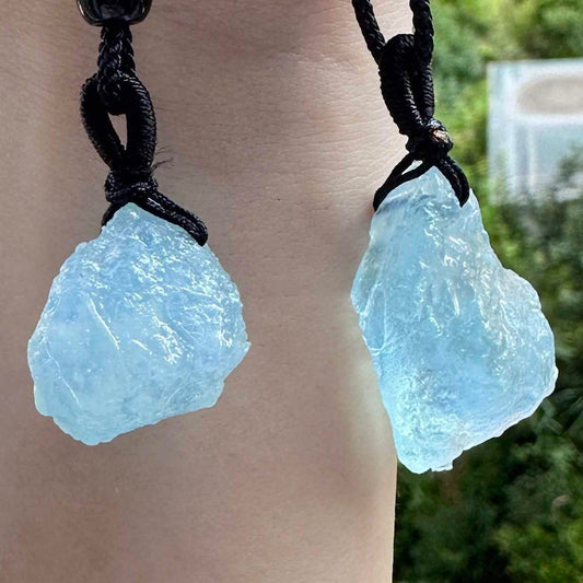 Nature Aquamarine Raw Stone Pendant with Protective Gel Coat, DIY Aquamarine Pendant, Aquamarine Stone Charm