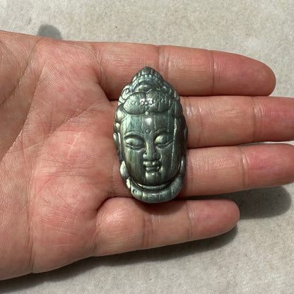 Natural Labradorite Buddha Head Carving, 3 Styles Beautiful Handcrafted Sculpture with Mesmerizing Flash; Gemstone Religious Carving, Divine Figurine, Crystal Carving