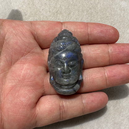 Natural Labradorite Buddha Head Carving, 3 Styles Beautiful Handcrafted Sculpture with Mesmerizing Flash; Gemstone Religious Carving, Divine Figurine, Crystal Carving