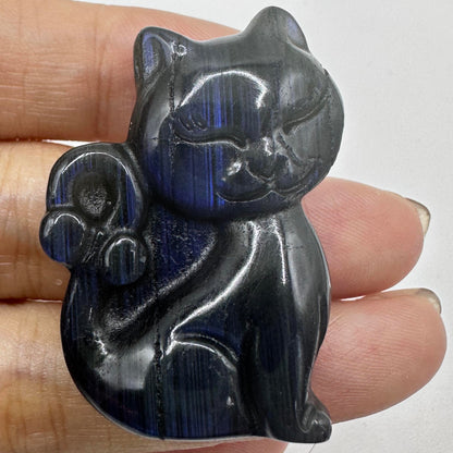 Natural Labradorite Cat Carvings with Glow, Labradorite Animal Sculptures, Cat Sculptures