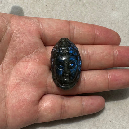 Natural Labradorite Buddha Head Carving, 3 Styles Beautiful Handcrafted Sculpture with Mesmerizing Flash; Gemstone Religious Carving, Divine Figurine, Crystal Carving