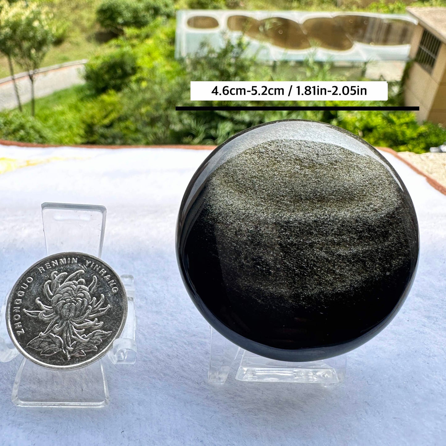 Natural Golden Obsidian Cookie, 4.6-5.2cm/1.81-2.05in Golden Obsidian Round Palm Stone