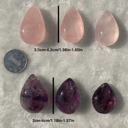 Natural Rose Quartz Teardrop Pendant Without Hole, Polished Crystal Droplet, Gemstone Tear-Shaped Charm