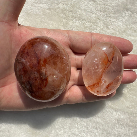 Natural Fire Quartz Palm Stone, Polished Hematoid Quartz Worry Stone, Crystal Pocket Stone