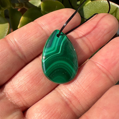 Natural Malachite Pendant (Drilled), Choose from Different Shapes: Teardrop, Square & Oval